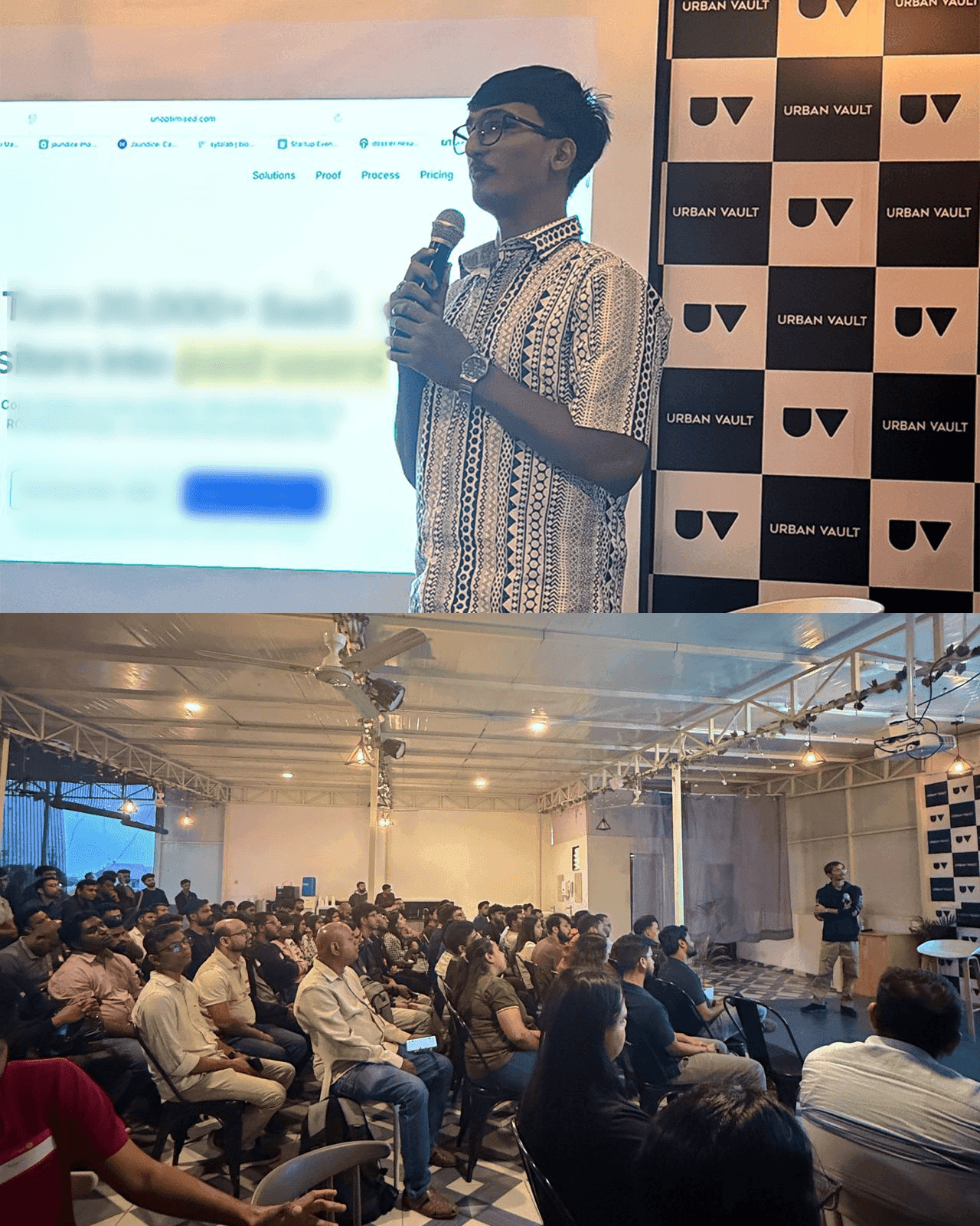 Speaker presenting UnOptimised to an audience at Urban Vault